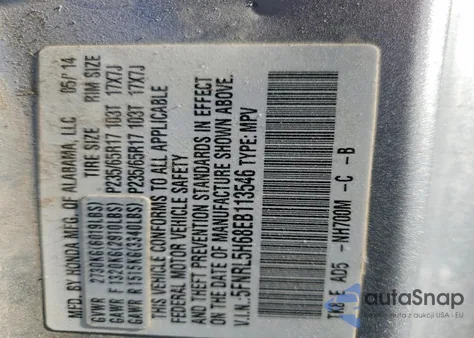 2014 Honda Odyssey Exl from USA, damaged, VIN 5FNRL5H68EB113546